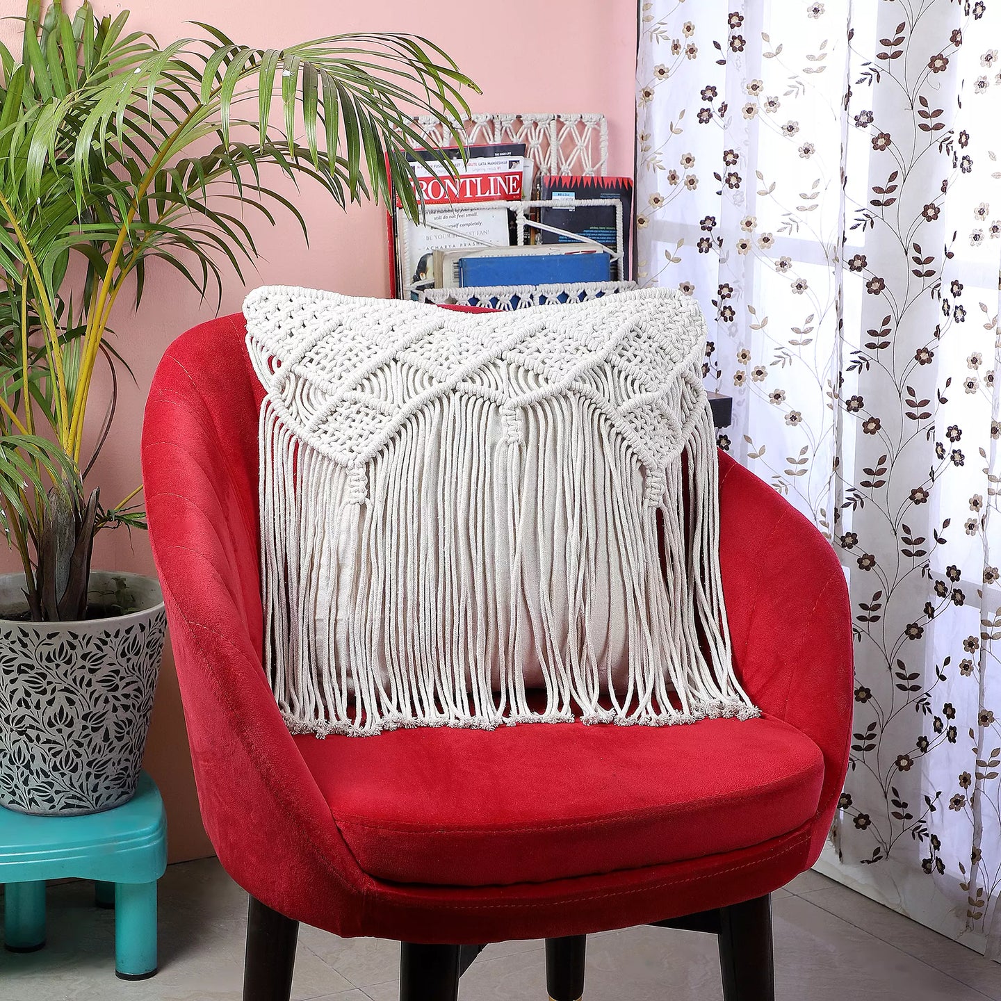Macrame Tassel Cushion With Cover 16 x 16 inches - Leechoo
